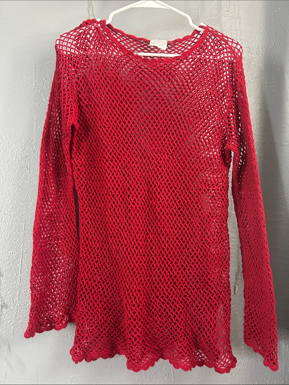 Spiegel Red Open-Knit Long Sleeve Sweater Top
